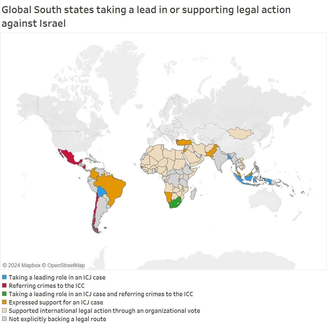 A map of the world’s countries supporting legal action against Israel